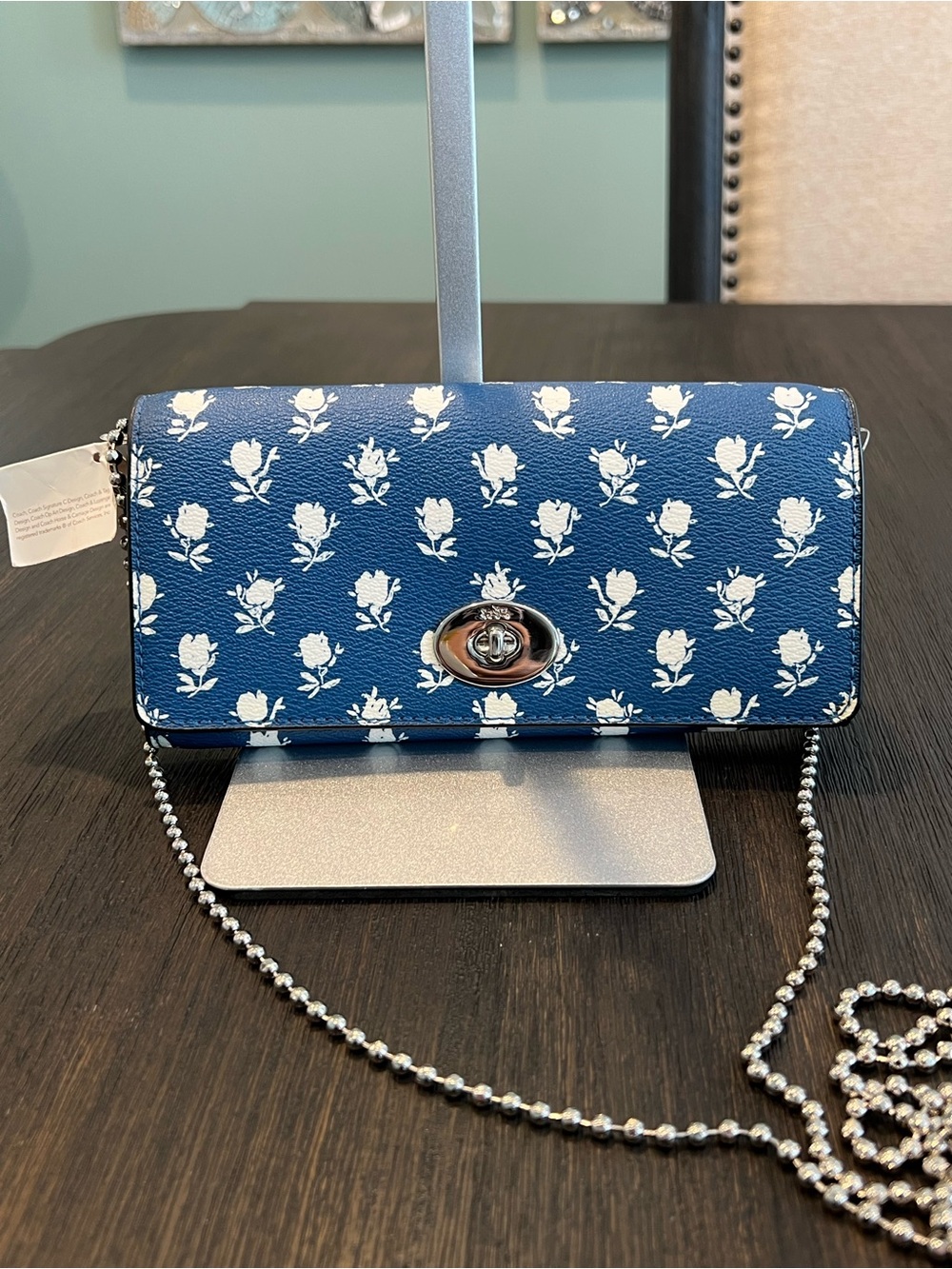 Coach Badlands Floral Slim Chain Envelope Wallet In Blue Multi F53151